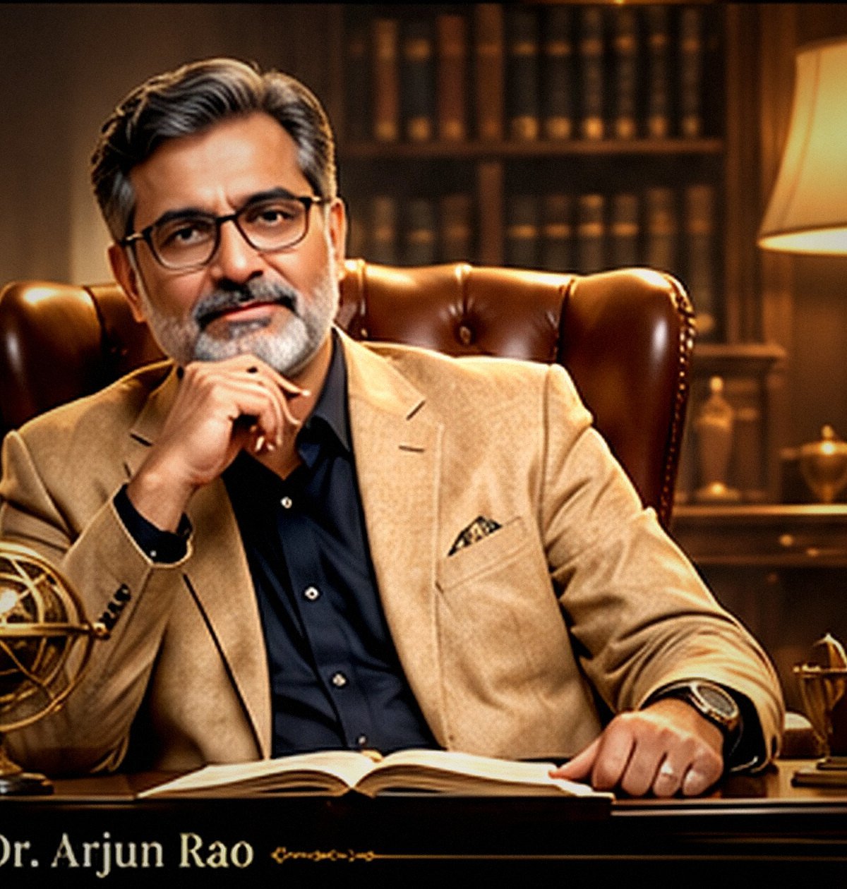 Photorealistic illustrative portrait of Dr. Arjun Rao