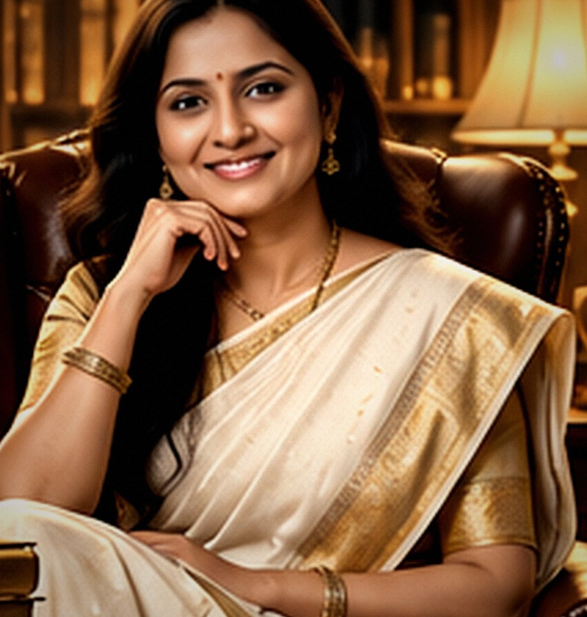 Photorealistic illustrative portrait of Prof. Meera N. Iyer